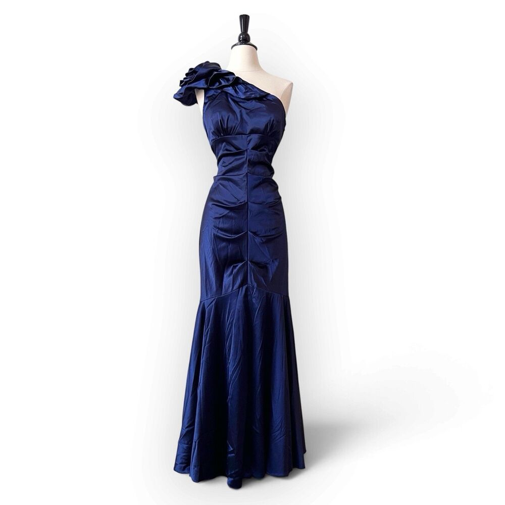 Xscape Y2K Mermaid Prom Dress 12 One Shoulder Satin Maxi Gown Whimsigoth Vintage - Picture 7 of 12